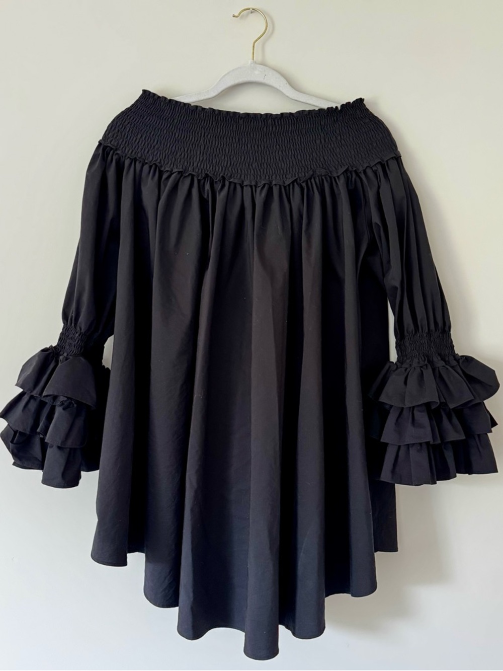 Gracia Ruffle Off the Shoulder Mini Dress / Tunic Top, Black – Small